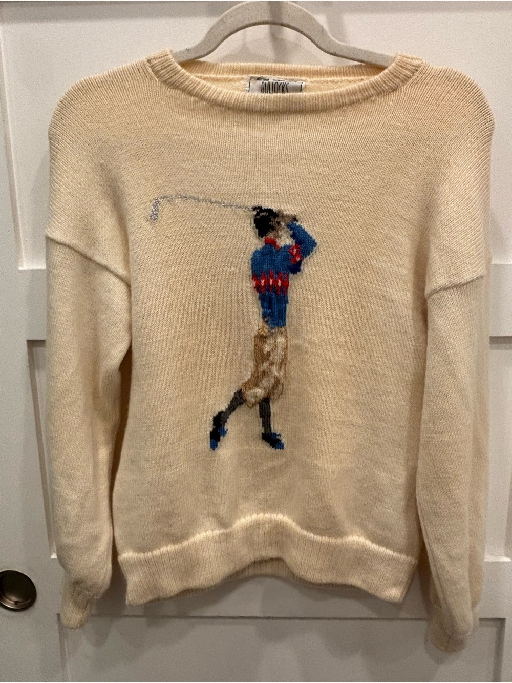Vintage Wool Cream Crewneck Sweater with Golfer Intarsia